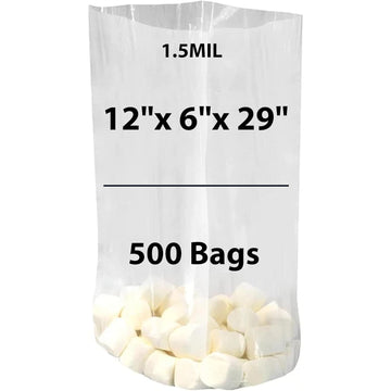 LDPE Clear Gusseted Poly Bags 1.5 mil 12" X 6" X 29" 500 Bags